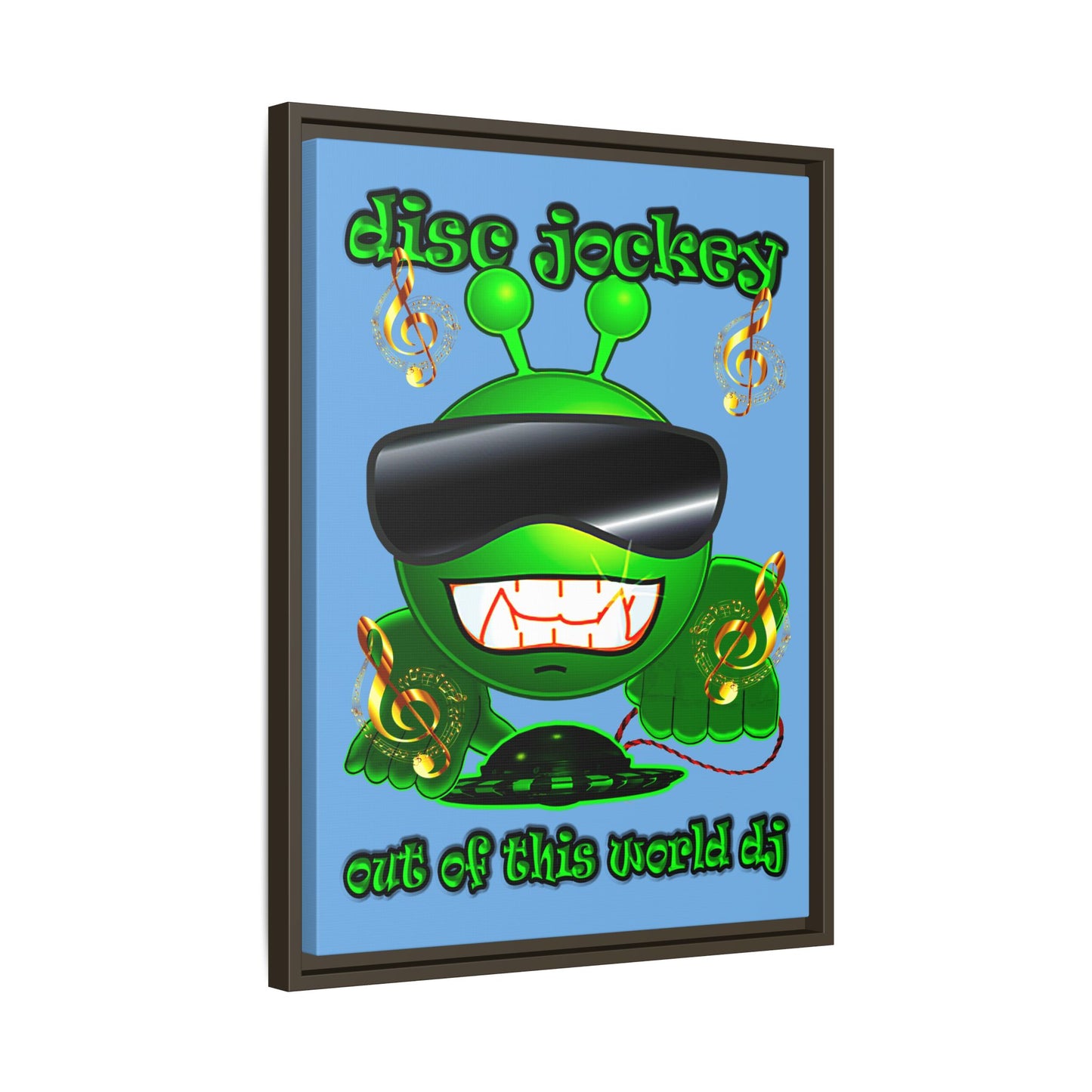 disc jockey - framed canvas art (light blue)