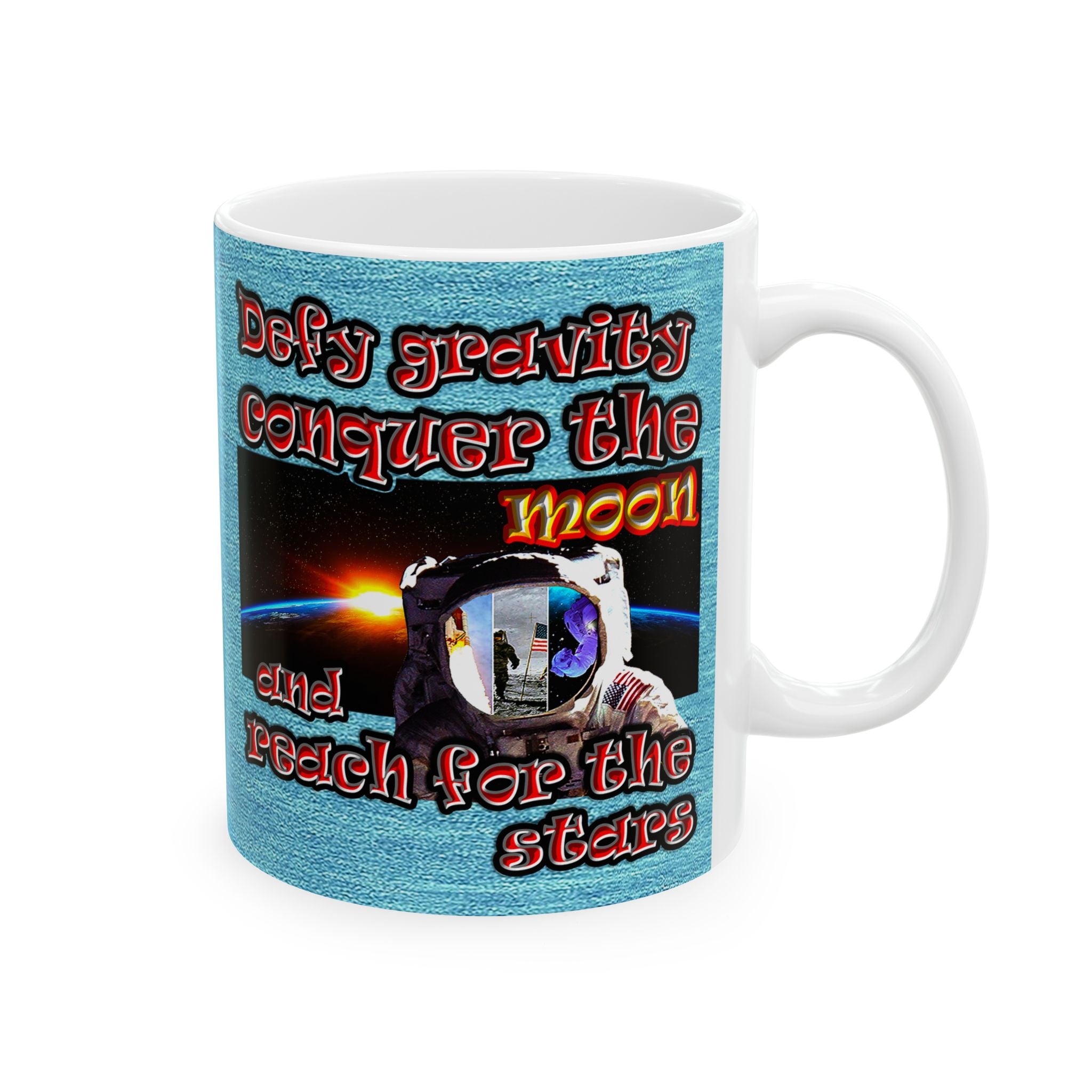 defy conquer reach - White Mug (faded blue)