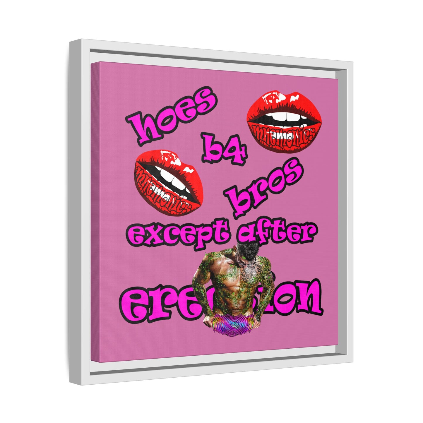 hoes b4 bros - framed canvas art (light pink)