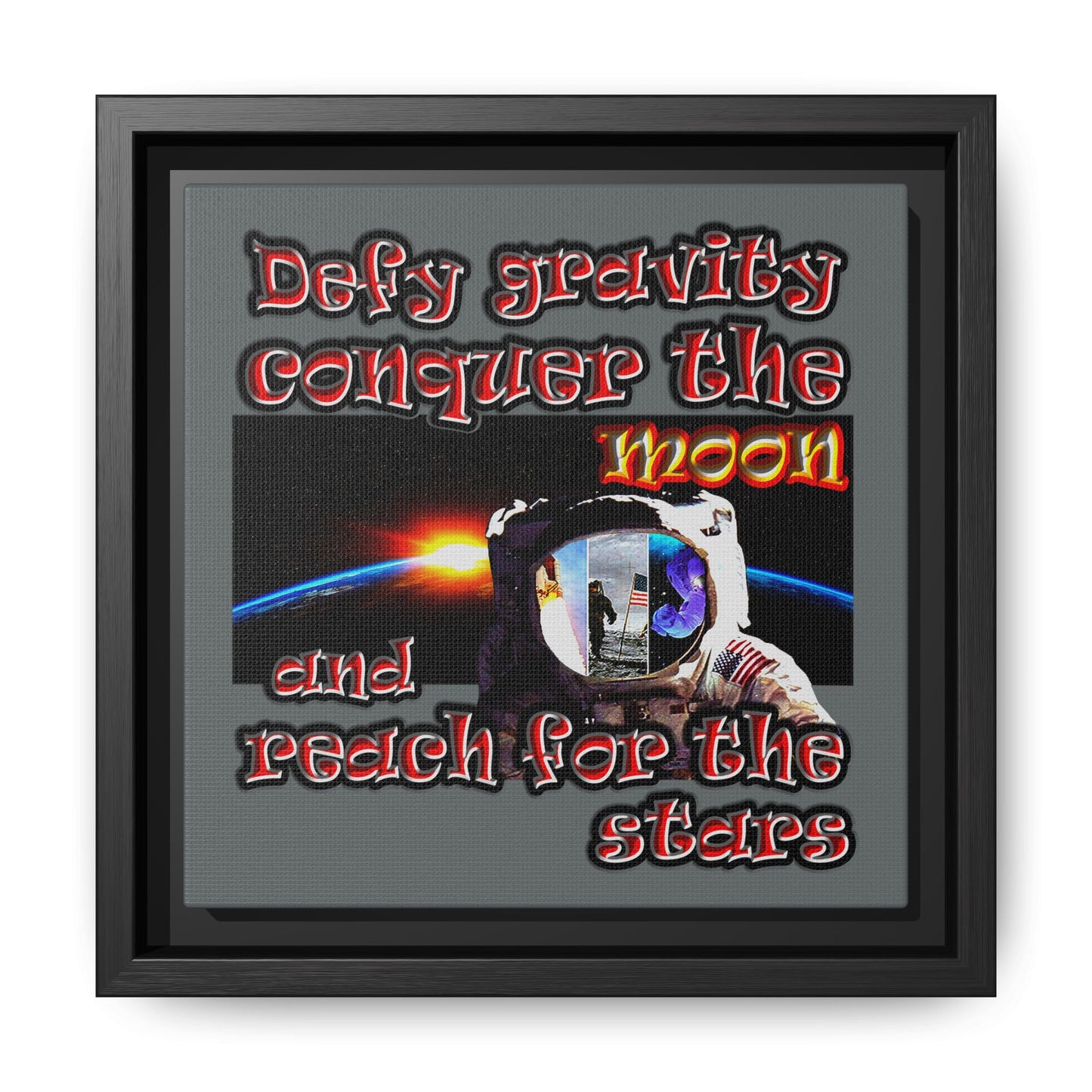 defy conquer reach - framed canvas art (dark grey)