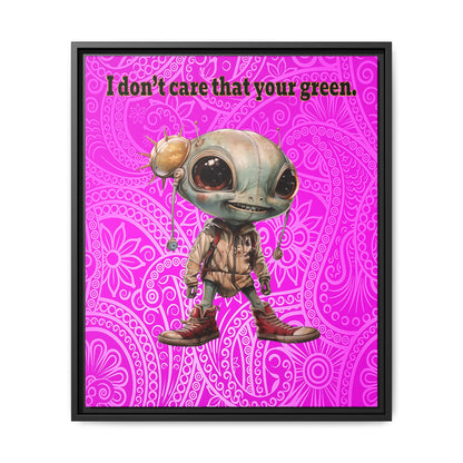 I don't care that your green - framed canvas art (pink swirl)