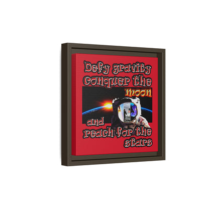defy conquer reach - framed canvas art (dark red)