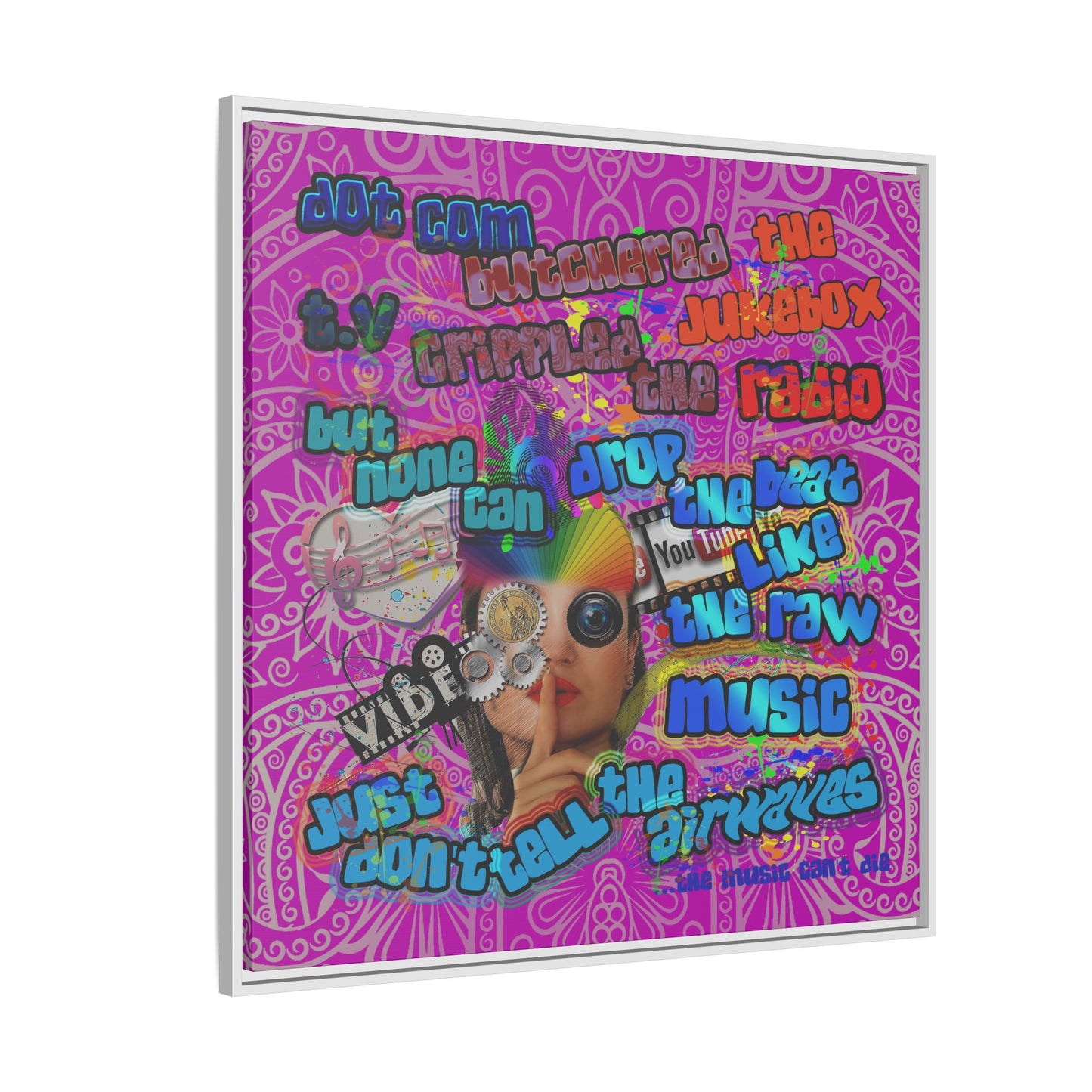 drop the beat - framed canvas art (pink swirl)