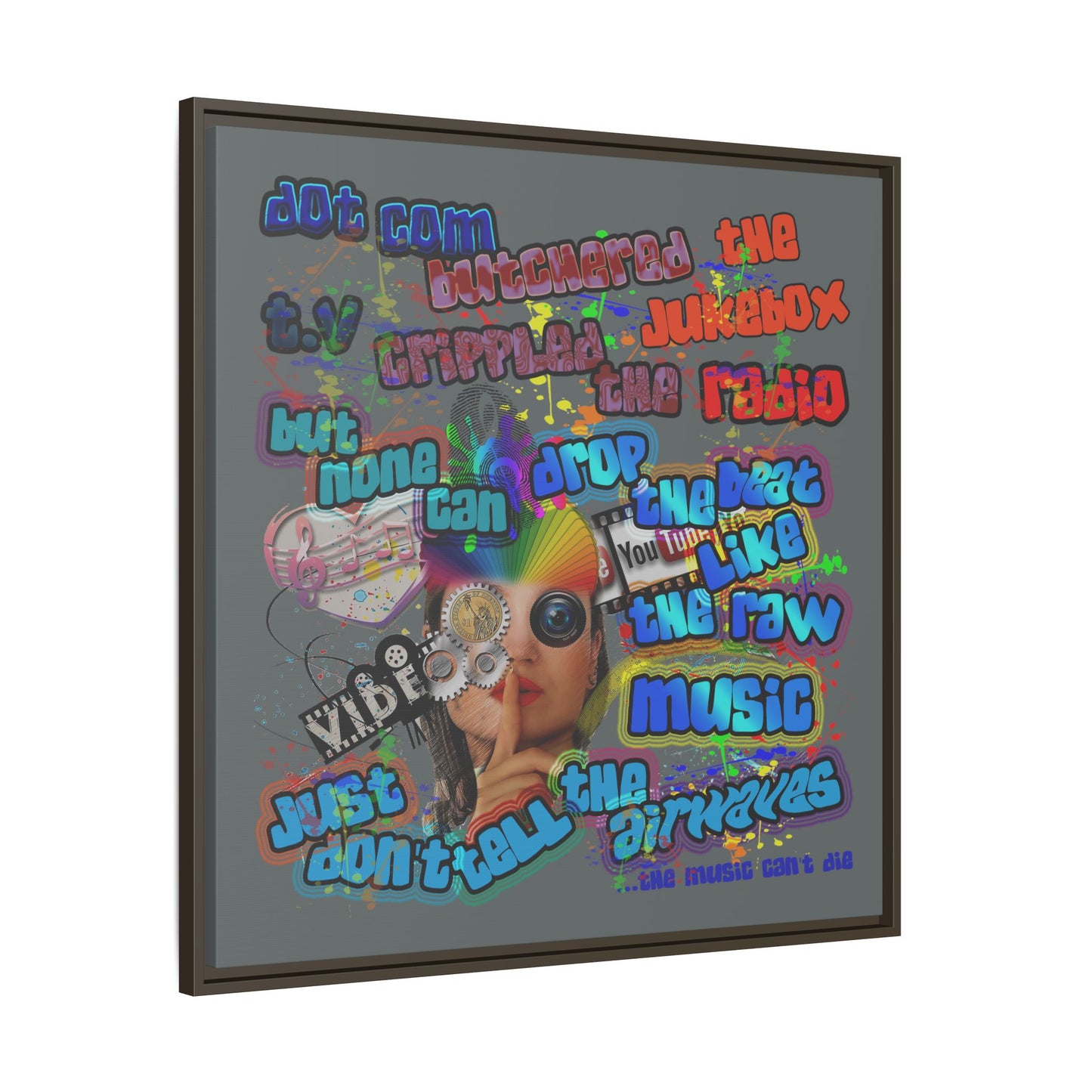 drop the beat - framed canvas art (dark grey)