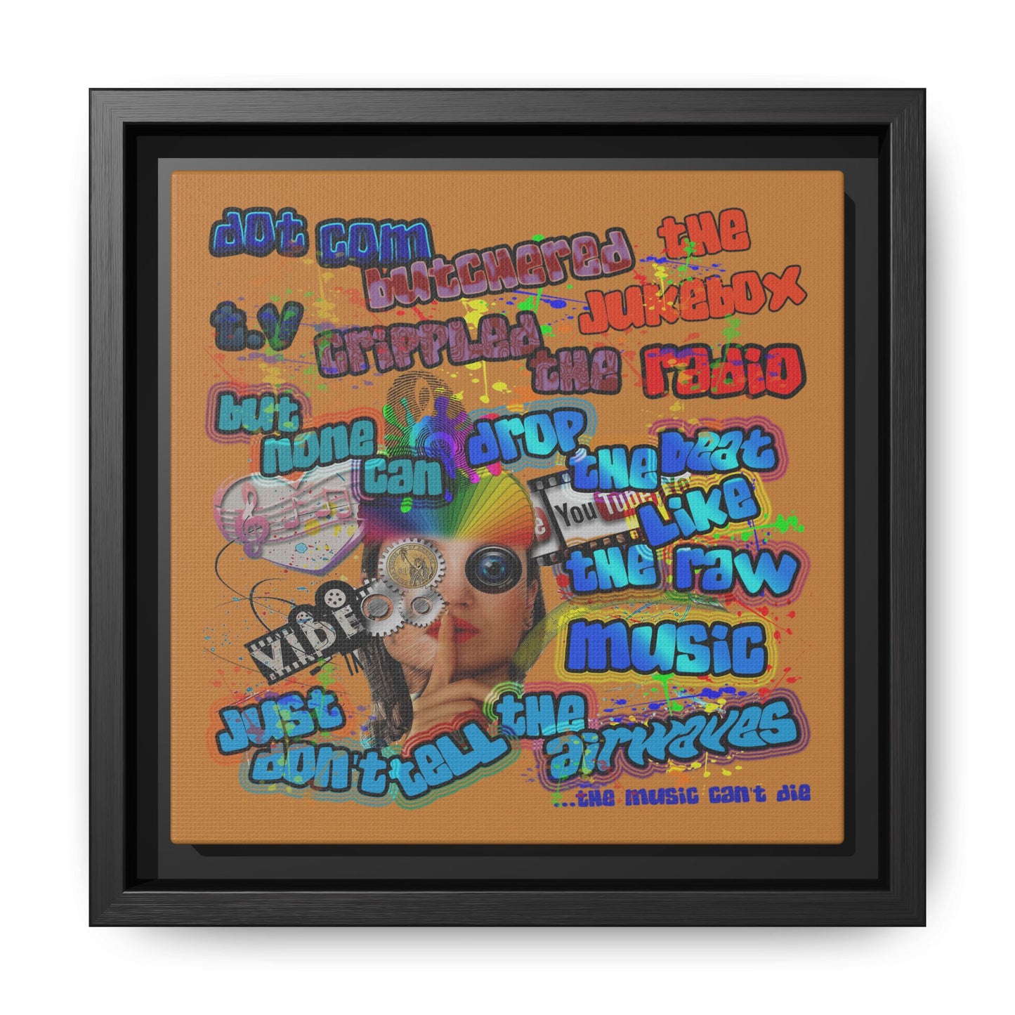drop the beat - framed canvas art (light brown)