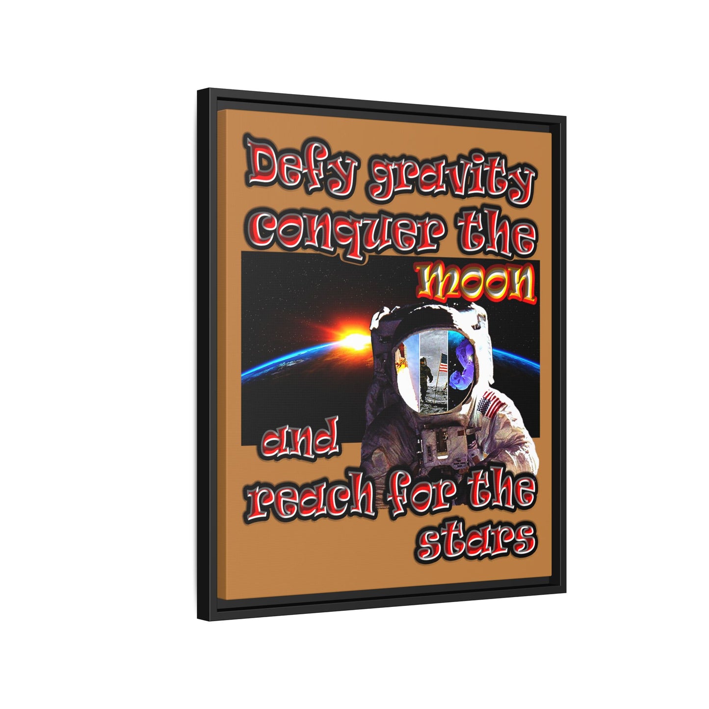 defy conquer reach - framed canvas art (light brown)