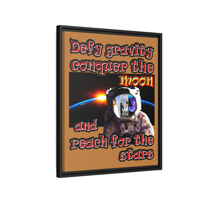 defy conquer reach - framed canvas art (light brown)