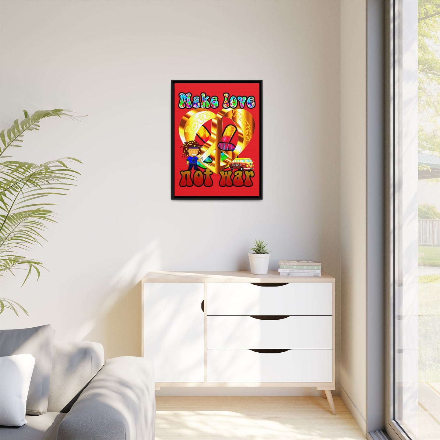 love peace - framed canvas art (red)