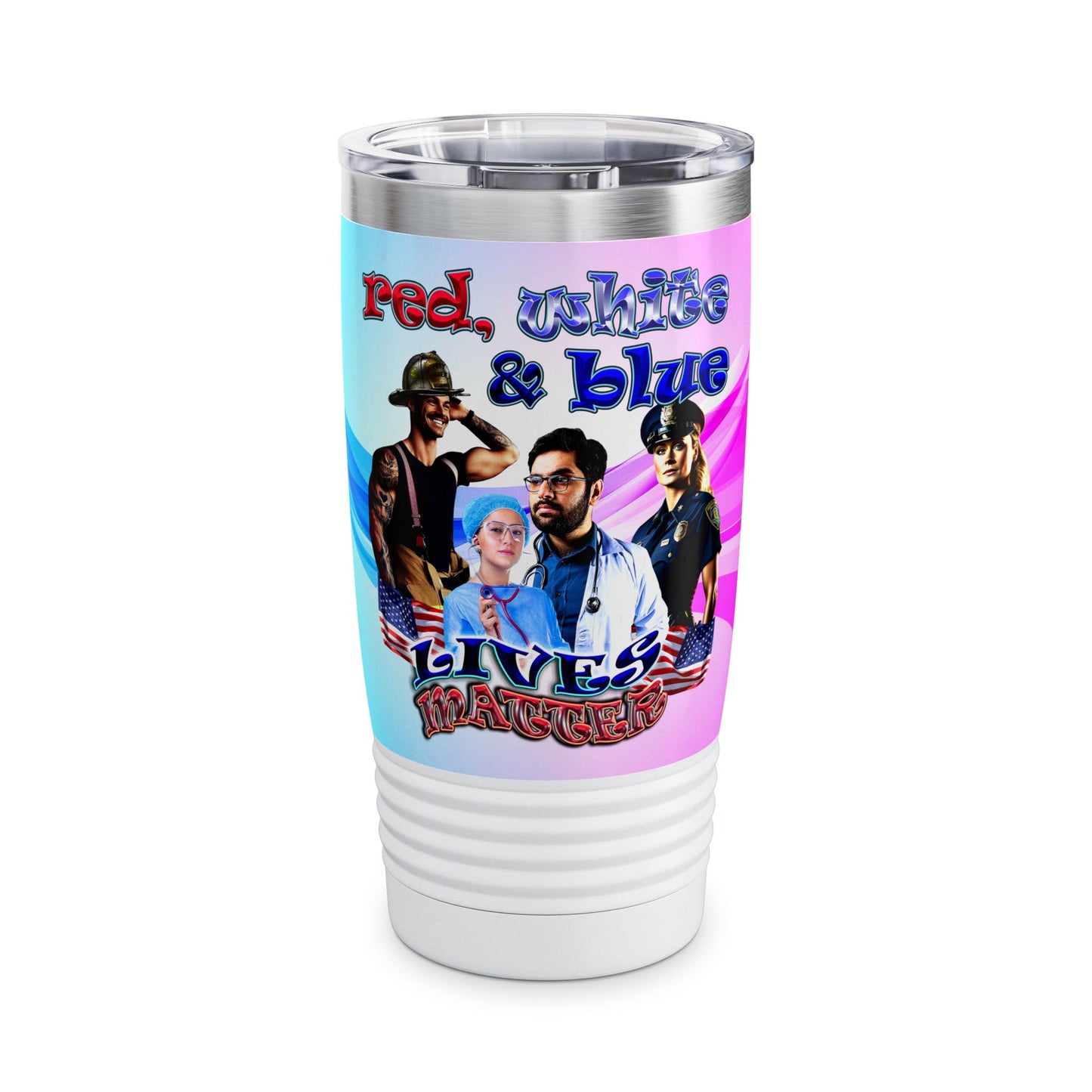 rw&b lives matter - Ringneck Tumbler, 20oz (light blue-pink wave)