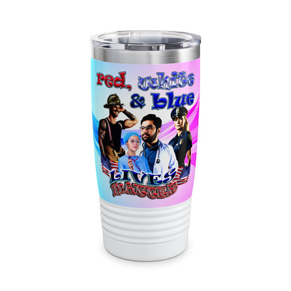 rw&b lives matter - Ringneck Tumbler, 20oz (light blue-pink wave)