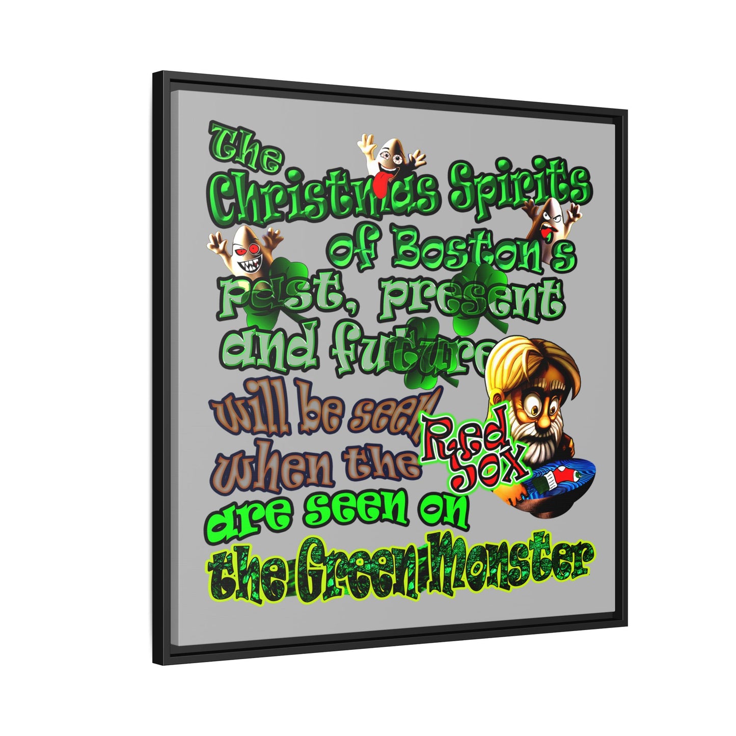 christmas spirits of boston - framed canvas art (light grey)