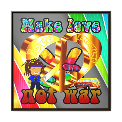 love peace - framed canvas art (rainbow split)