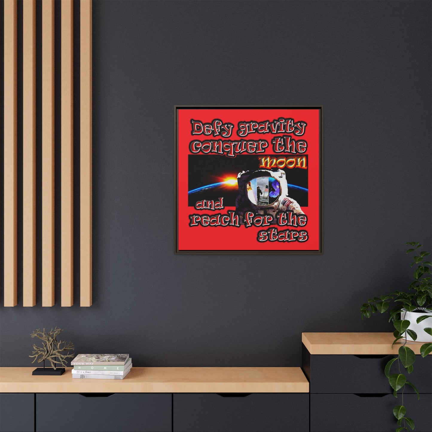 defy conquer reach - framed canvas art (red)