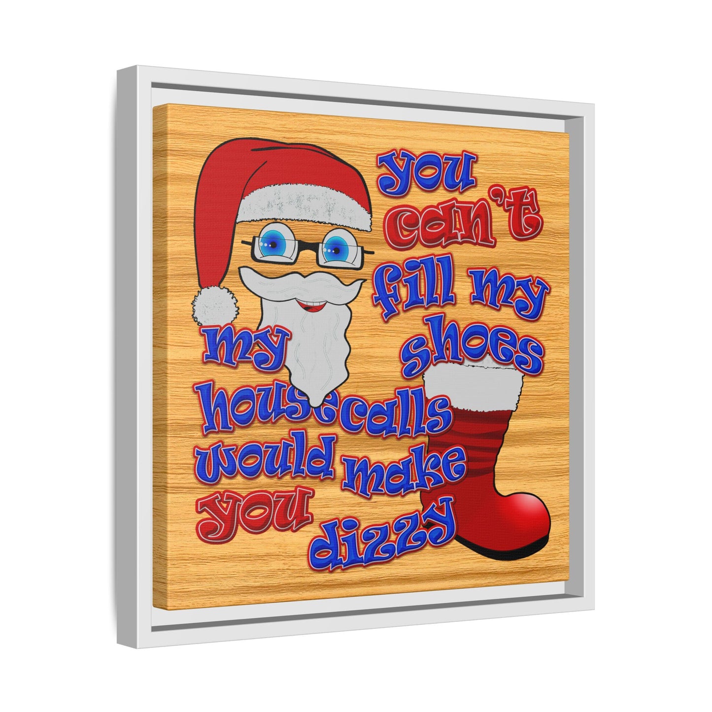santa's shoes - framed canvas art (butterscotch wood finish)