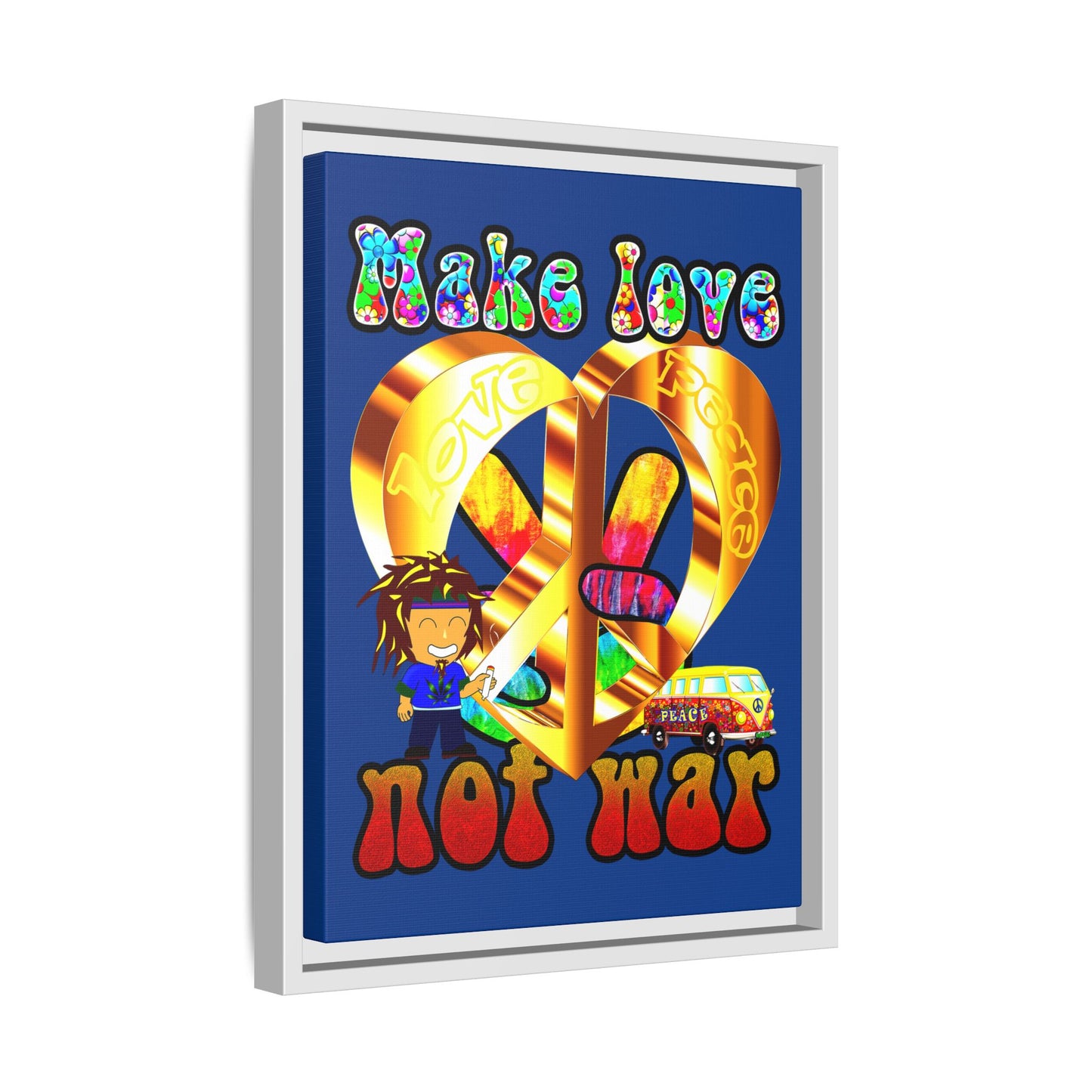 love peace - framed canvas art (dark blue)