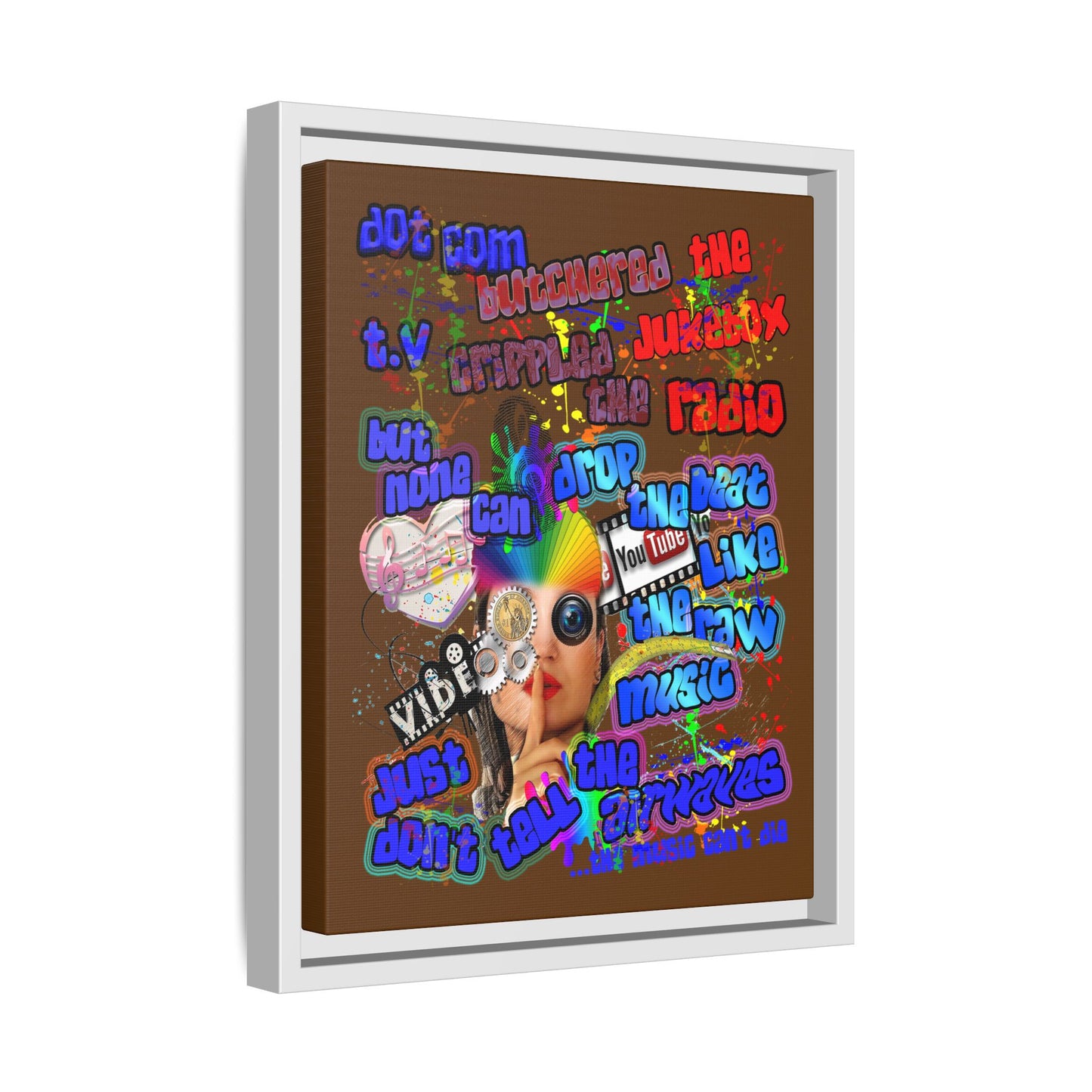 drop the beat - framed canvas art (brown)