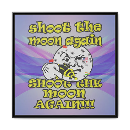 shoot the moon again - framed canvas art (light blue-pink wave)