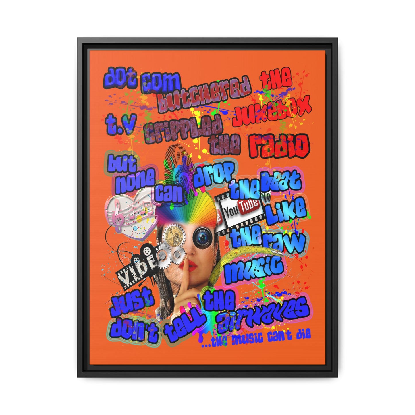 drop the beat - framed canvas art (orange)