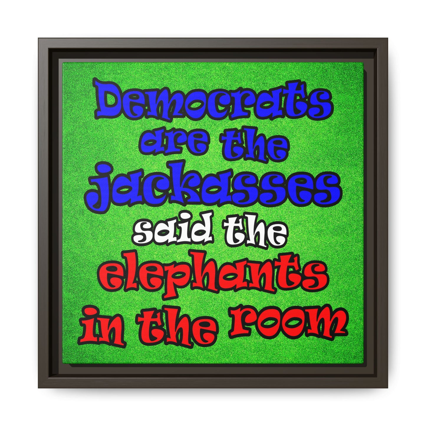 donkeys and elephants - framed canvas art (green turf)