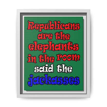 donkeys and elephants - framed canvas art (dark green)