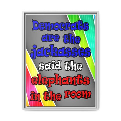 donkeys and elephants - framed canvas art (rainbow split)