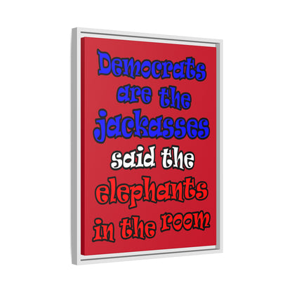 donkeys and elephants - framed canvas art (dark red)