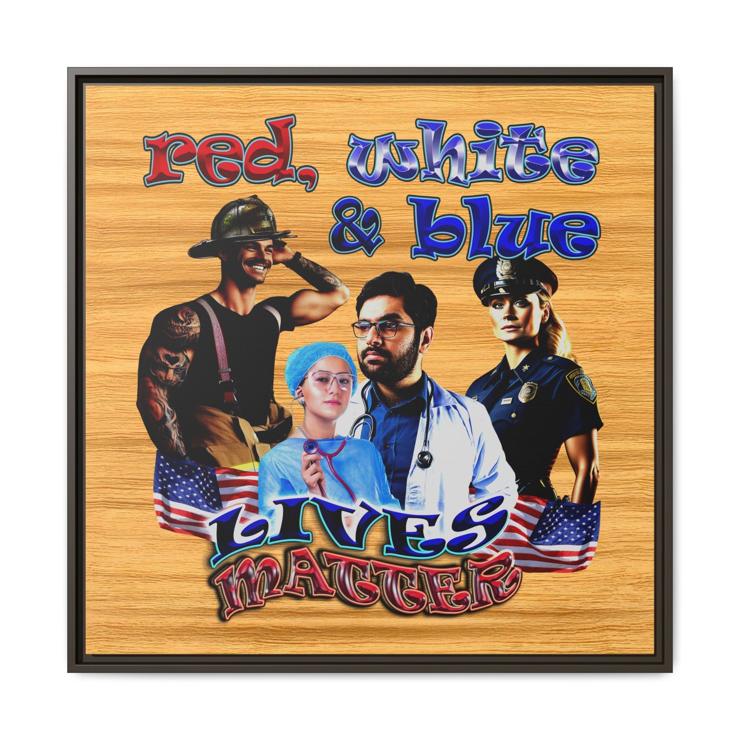 rw&b lives matter - framed canvas art (butterscotch wood finish)