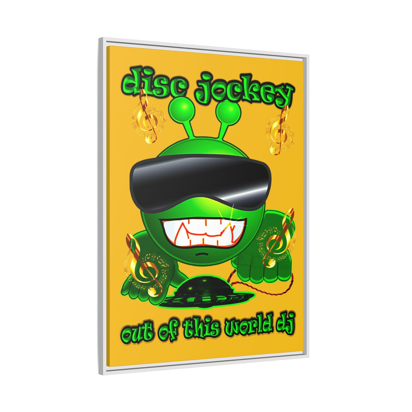 disc jockey - framed canvas art (yellow)