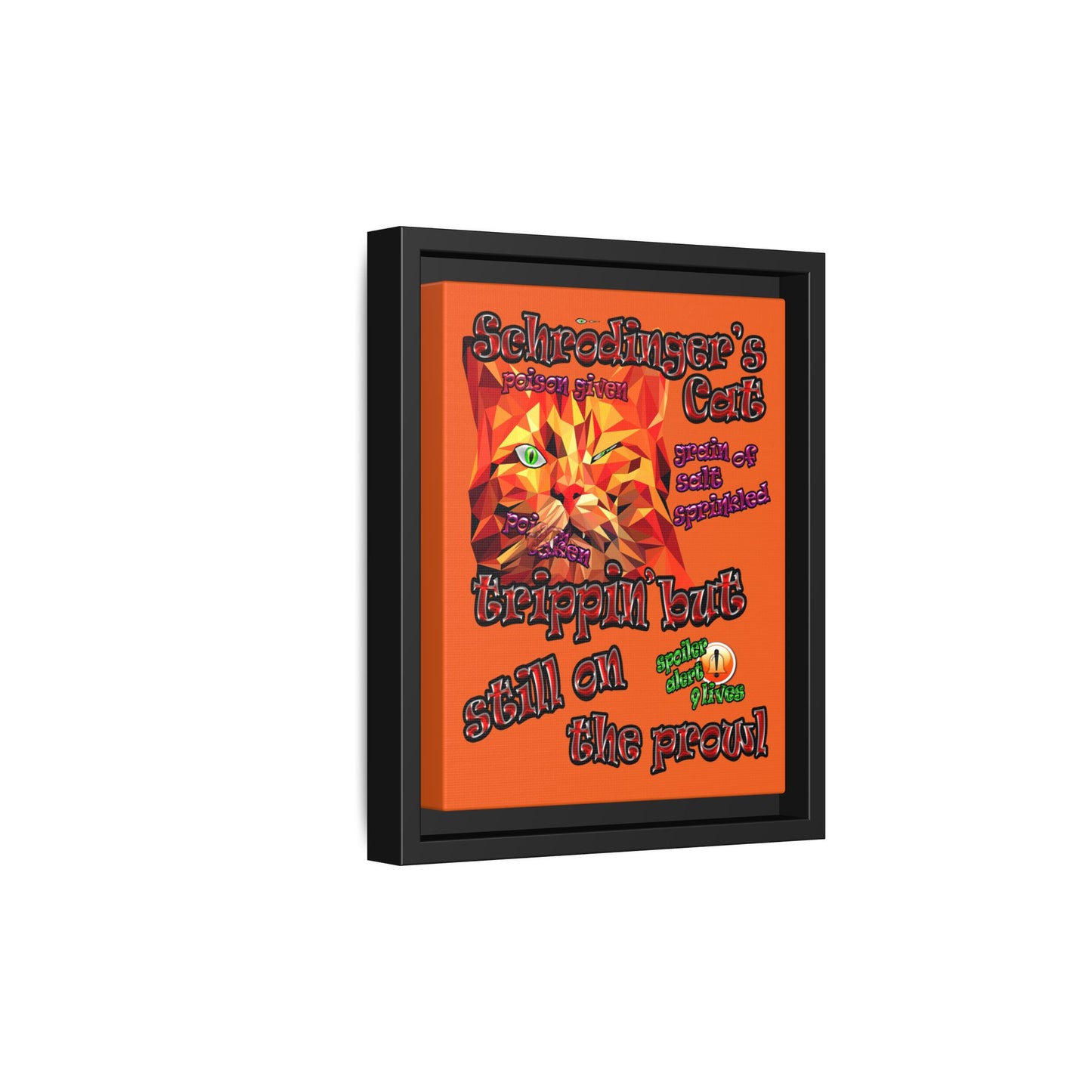 schrodinger's cat - framed canvas art (orange)