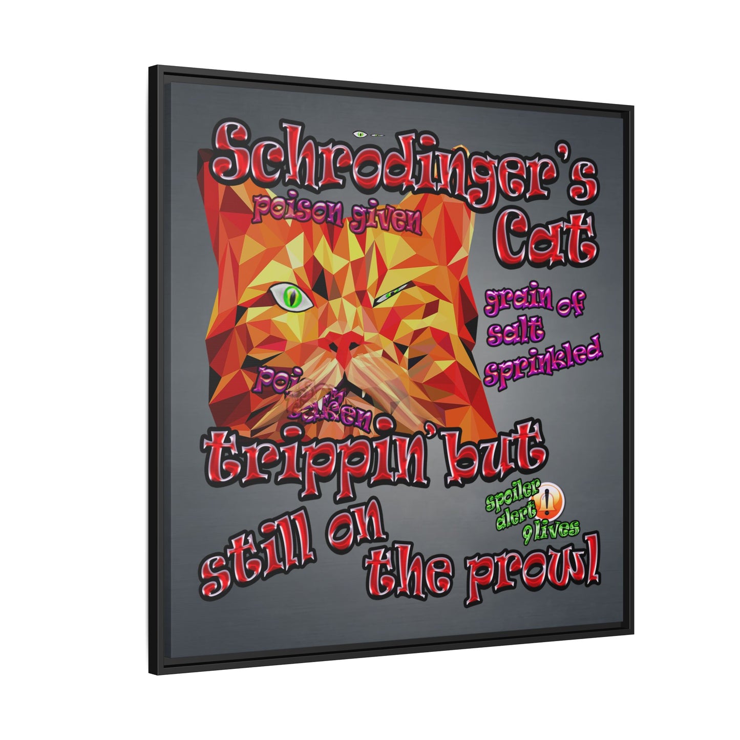 schrodinger's cat - framed canvas art (grey-light grey)