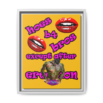 hoes b4 bros - framed canvas art (yellow)