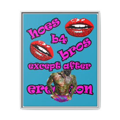 hoes b4 bros - framed canvas art (turquoise)