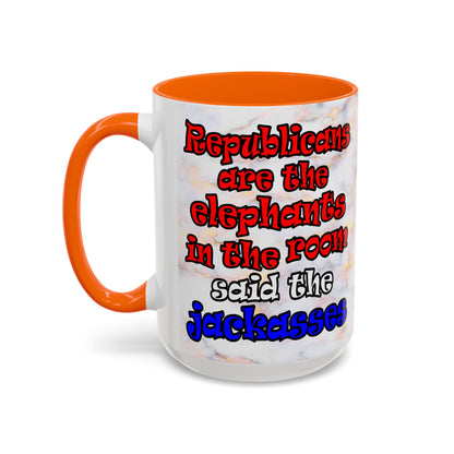 donkeys and elephants - Accent Mug (white marble)