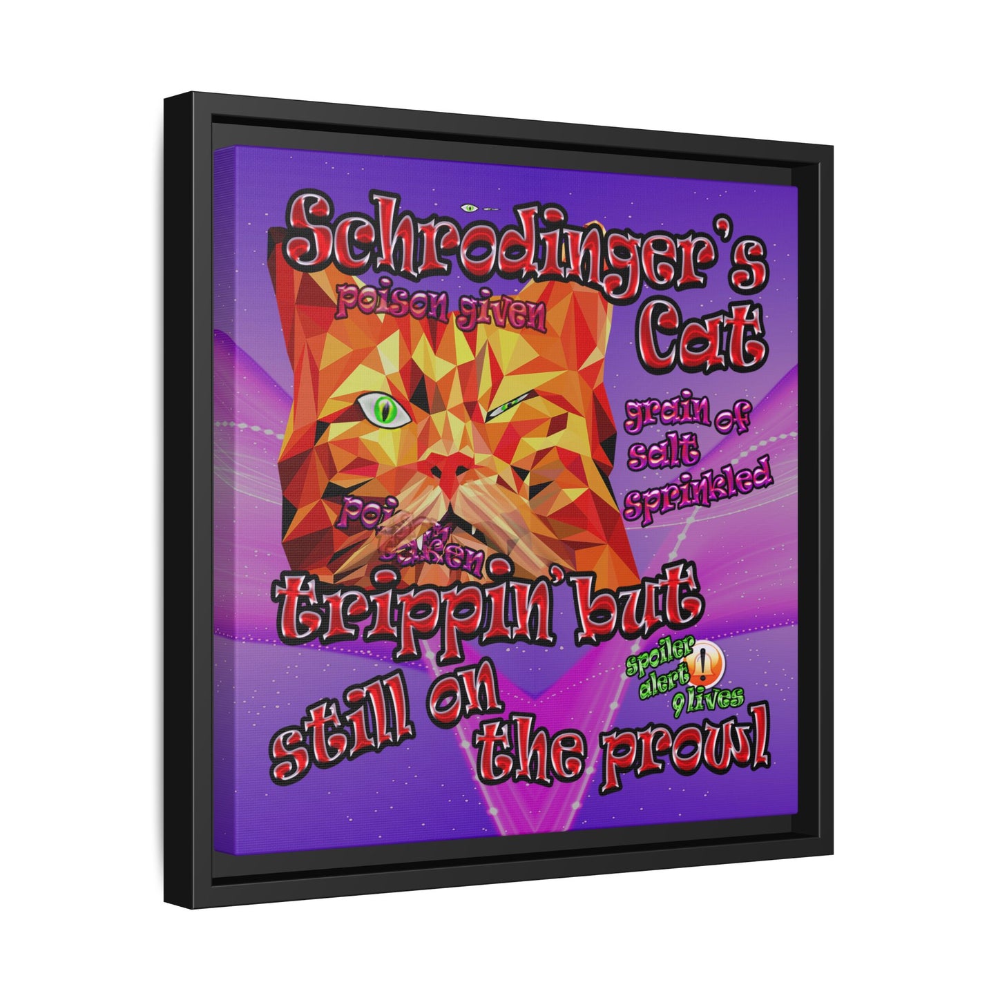 schrodinger's cat - framed canvas art (purple-pink wave)