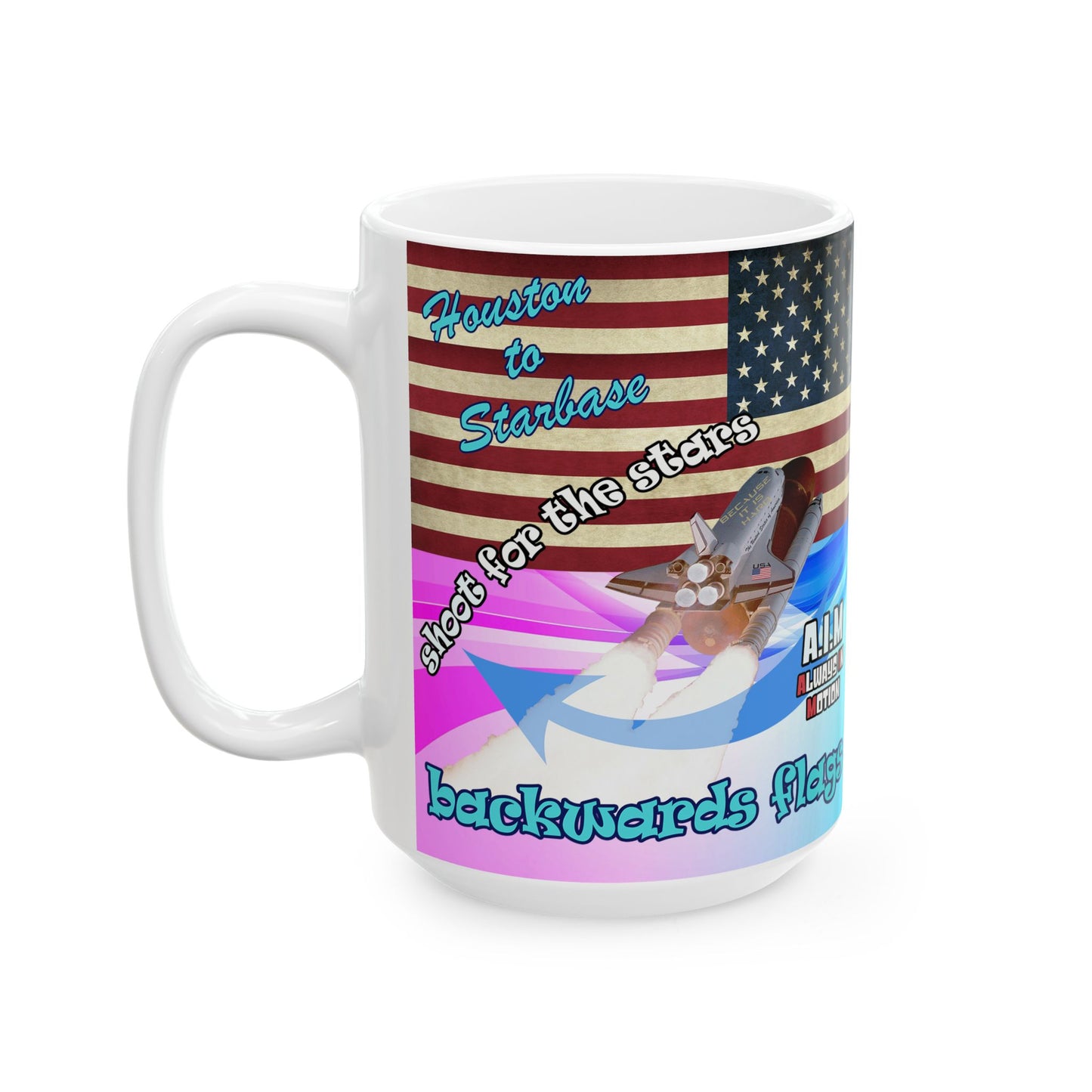 shoot for the stars - White Mug (light blue-pink wave)