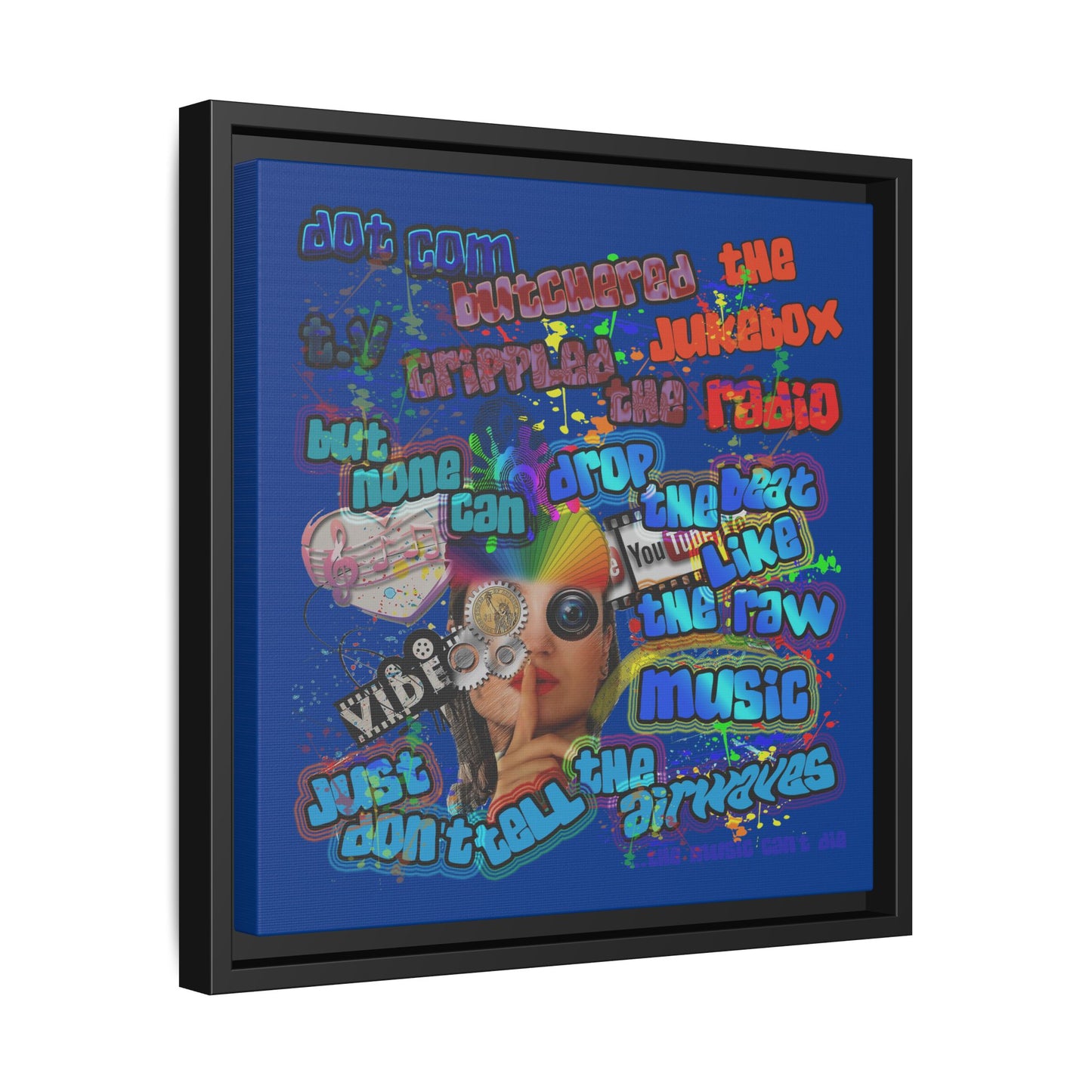 drop the beat - framed canvas art (dark blue)