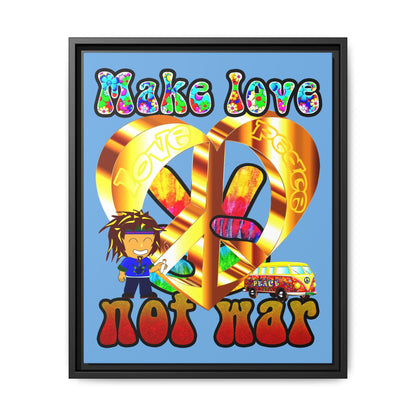 love peace - framed canvas art (light blue)