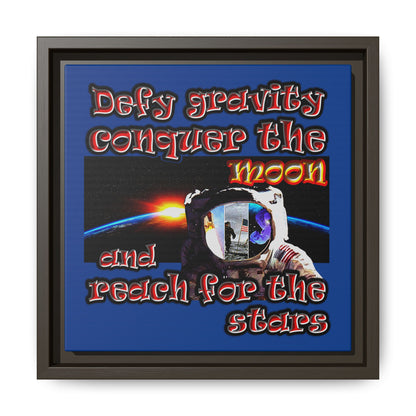 defy conquer reach - framed canvas art (dark blue)