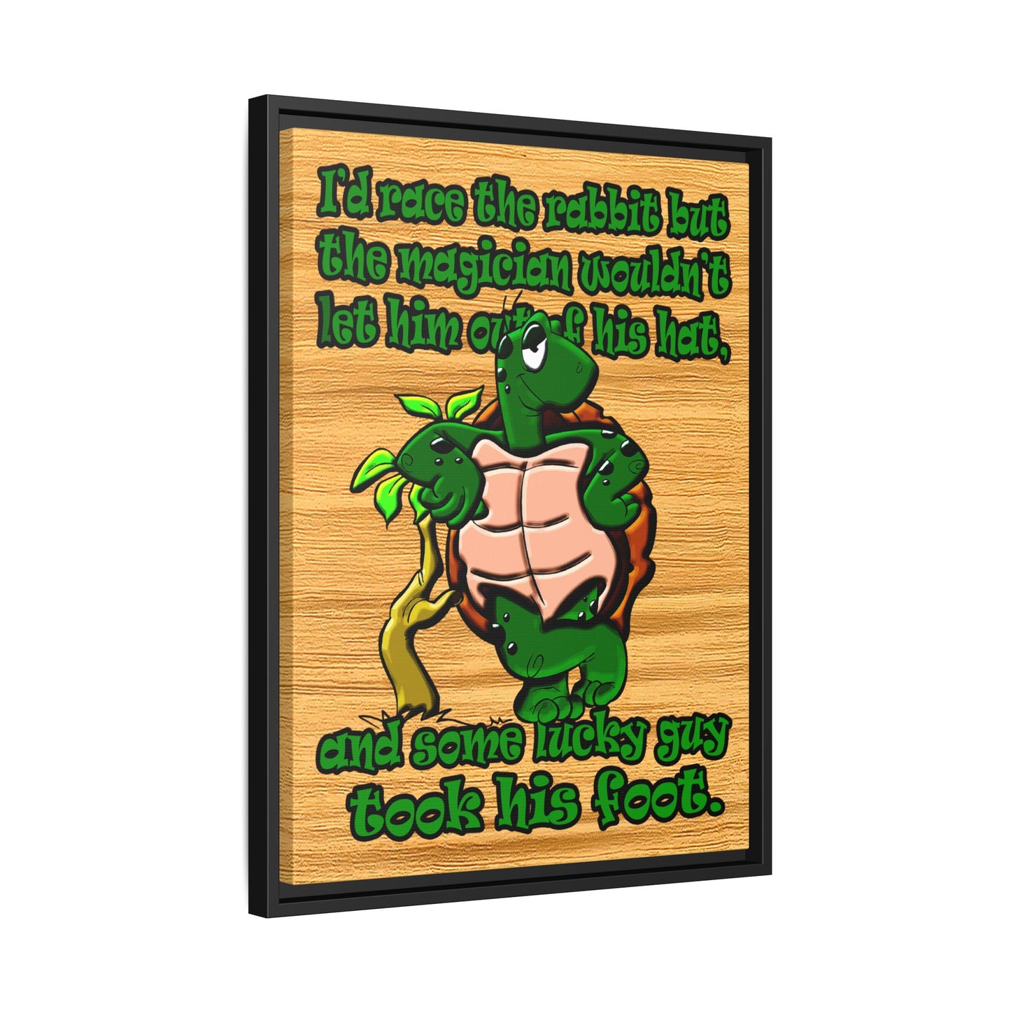 turtle race - framed canvas art (butterscotch wood finish)