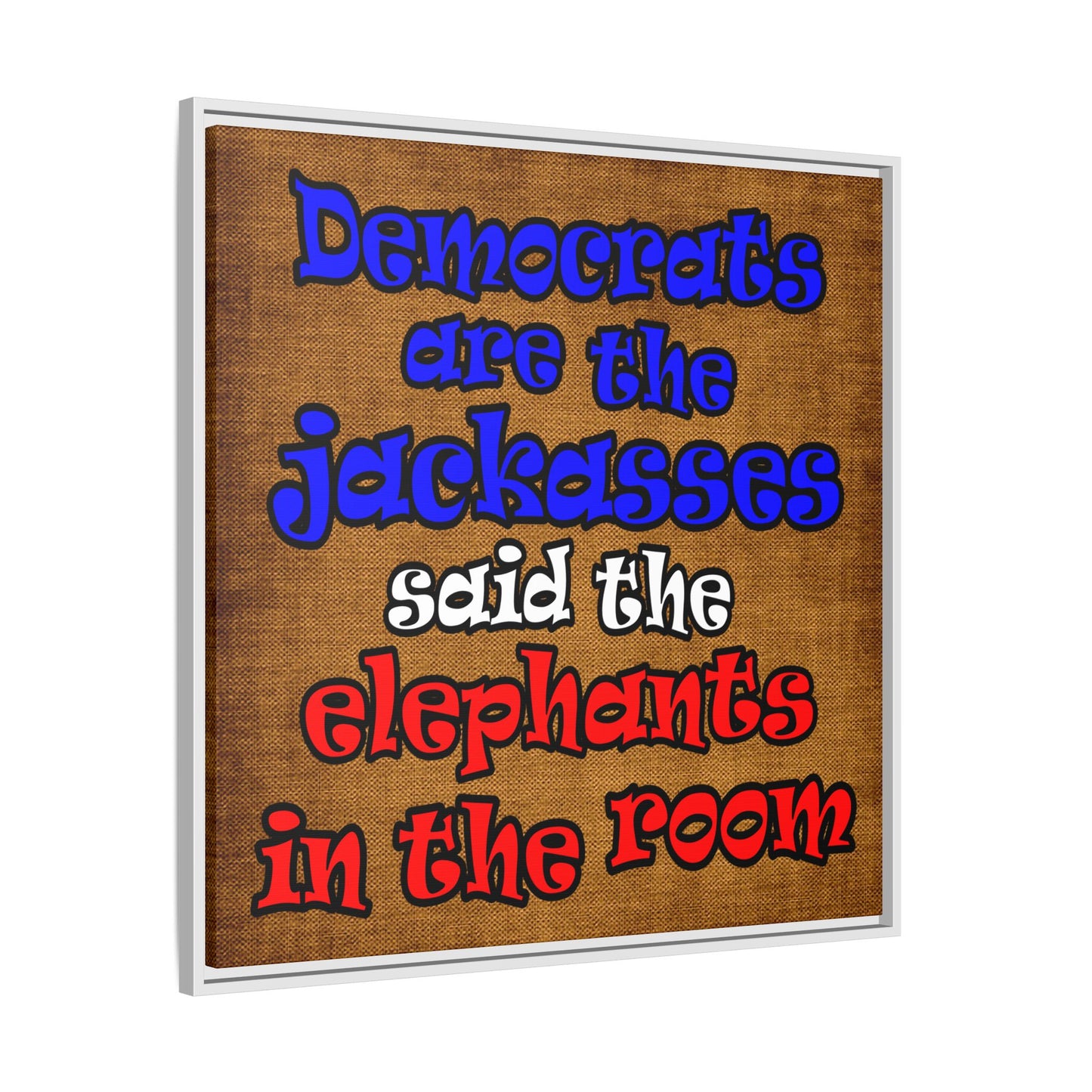donkeys and elephants - framed canvas art (brown papyrus)