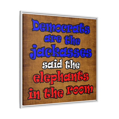donkeys and elephants - framed canvas art (brown papyrus)