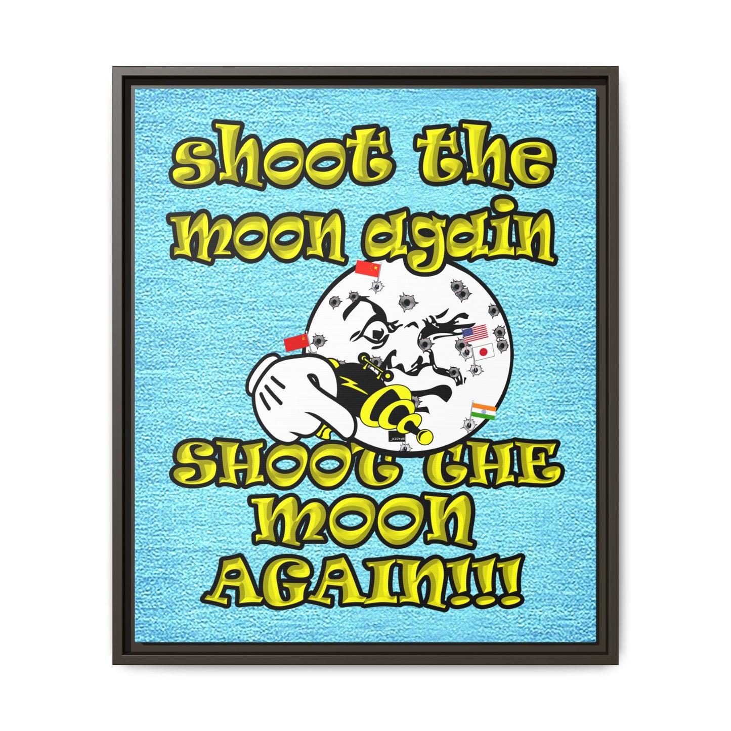 shoot the moon again - framed canvas art (faded blue)