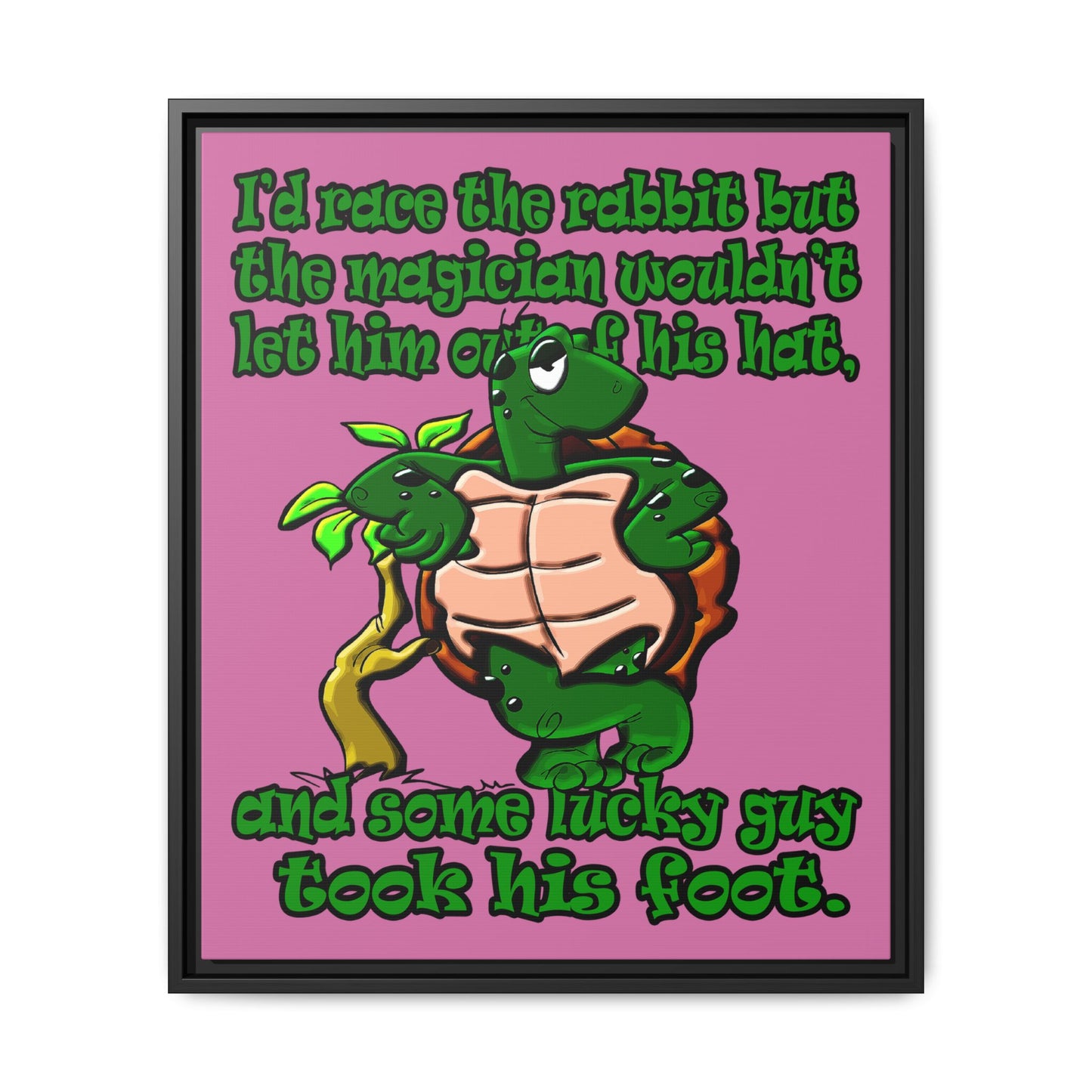 turtle race - framed canvas art (light pink)