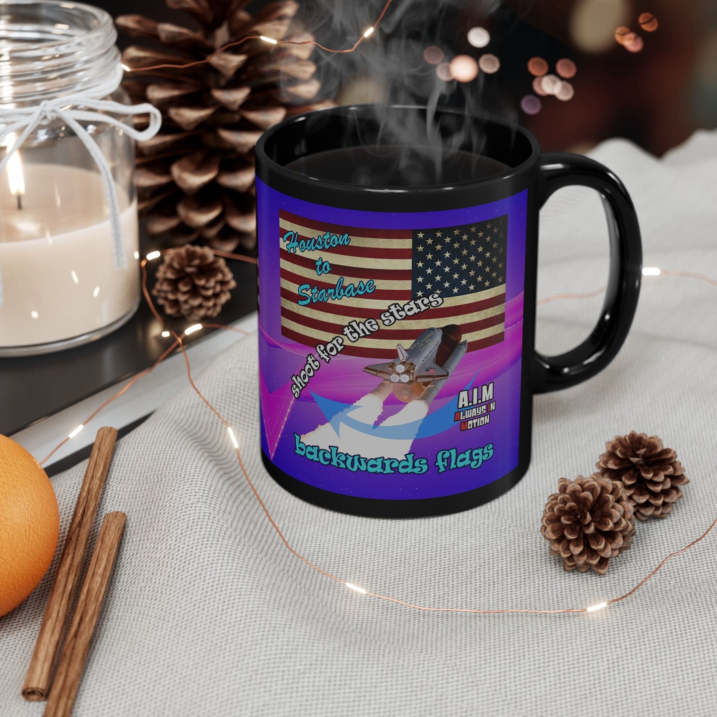 shoot for the stars - Black Mug (purple-pink wave)
