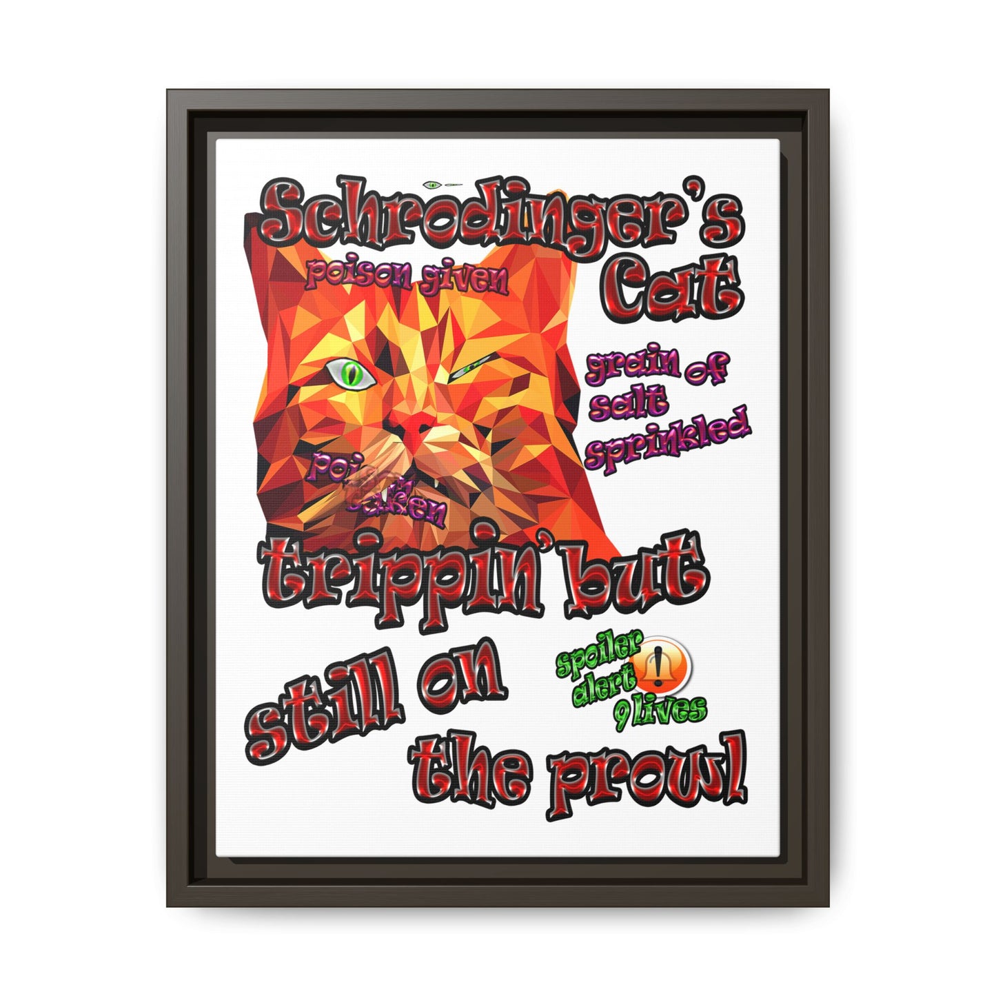 schrodinger's cat - framed canvas art (white)