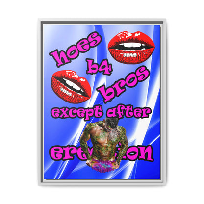 hoes b4 bros - framed canvas art (blue-white wave)