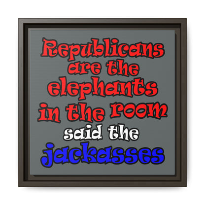 donkeys and elephants - framed canvas art (dark grey)
