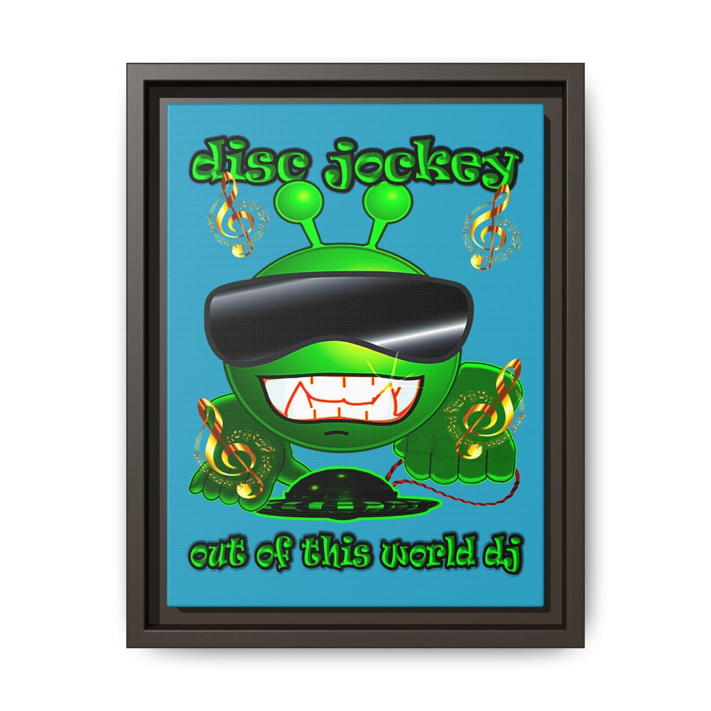 disc jockey - framed canvas art (turquoise)