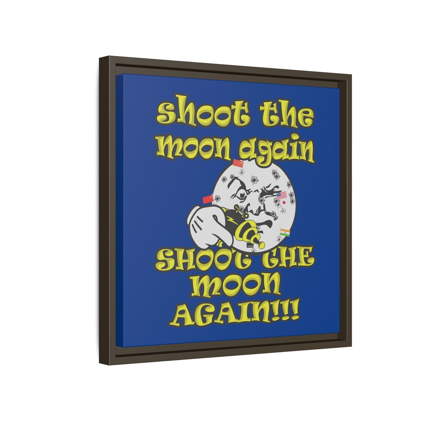 shoot the moon again - framed canvas art (dark blue)