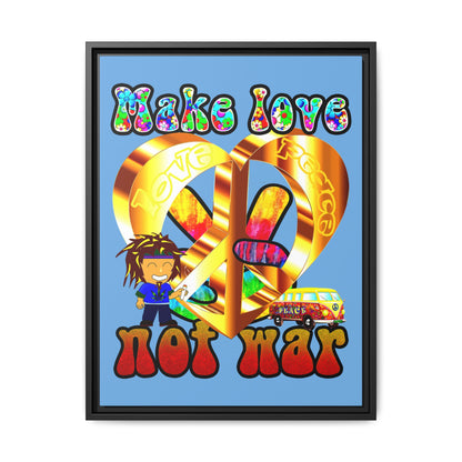 love peace - framed canvas art (light blue)